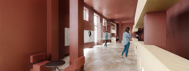 Hall d’accueil rénové du musée avec visiteurs