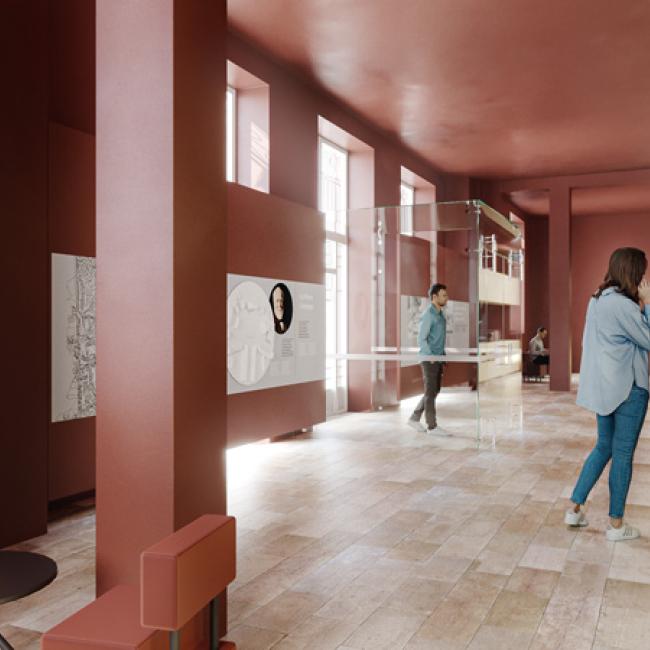 Hall d’accueil rénové du musée avec visiteurs