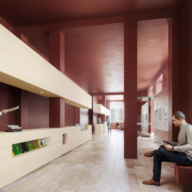 Hall d’accueil rénové du musée avec visiteurs